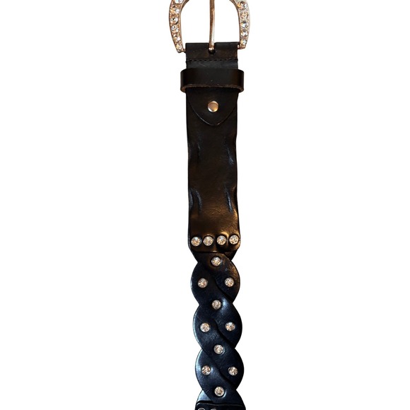 Unbranded Accessories - Unbranded Braided Leather Belt‎ Women 36 Black Excellent Rhinestone Horseshoe